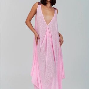 Pitusa Light Pink Deep V Draped Maxi Dress
